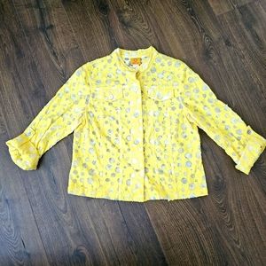 Ruby Rd. Womens Semi Sheer Yellow Jacket Mother Of Pearl Buttons Size 12